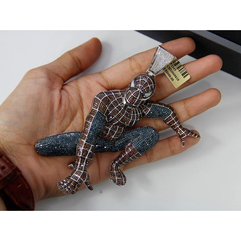 10k White Gold Multi Color Diamond Flooded Spiderman Pendant - Seattle Gold Grillz