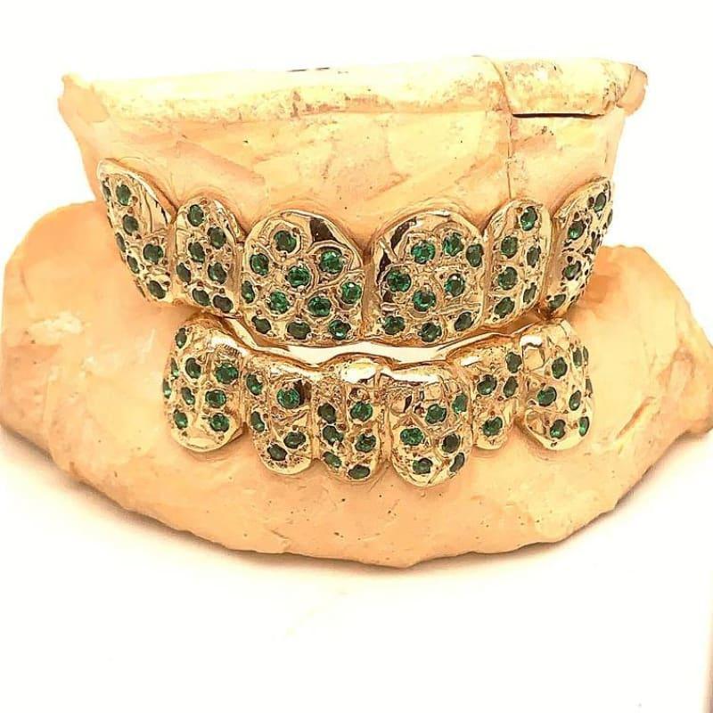 12pc Gold Emerald Grillz - Seattle Gold Grillz