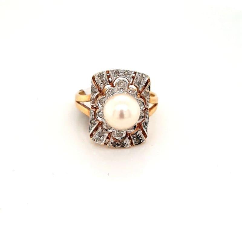 14 Yellow Gold Pearl Diamond Ring - Seattle Gold Grillz