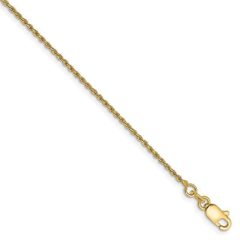 14k 1.15mm 10 Inch Machine-made Rope Chain Anklet - Seattle Gold Grillz