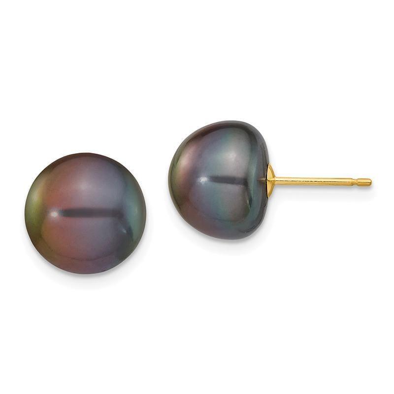 14k 10-11mm Black Button Freshwater Cultured Pearl Stud Earrings - Seattle Gold Grillz