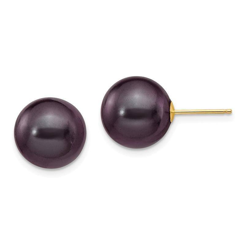 14k 10-11mm Black Round Freshwater Cultured Pearl Stud Earrings - Seattle Gold Grillz