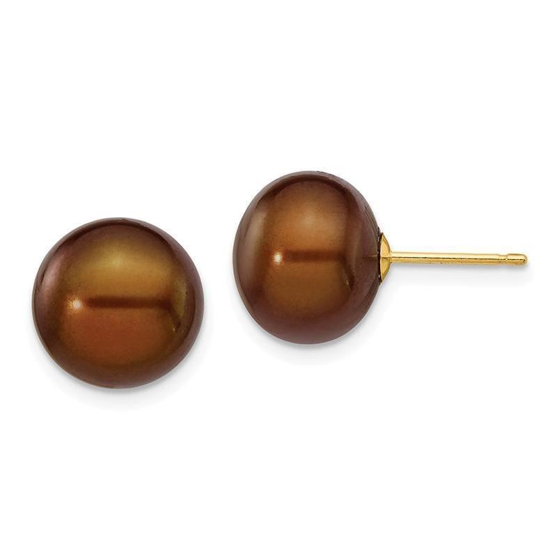14k 10-11mm Coffee Button Freshwater Cultured Pearl Stud Earrings - Seattle Gold Grillz