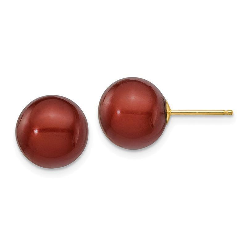 14k 10-11mm Coffee Round Freshwater Cultured Pearl Stud Earrings - Seattle Gold Grillz