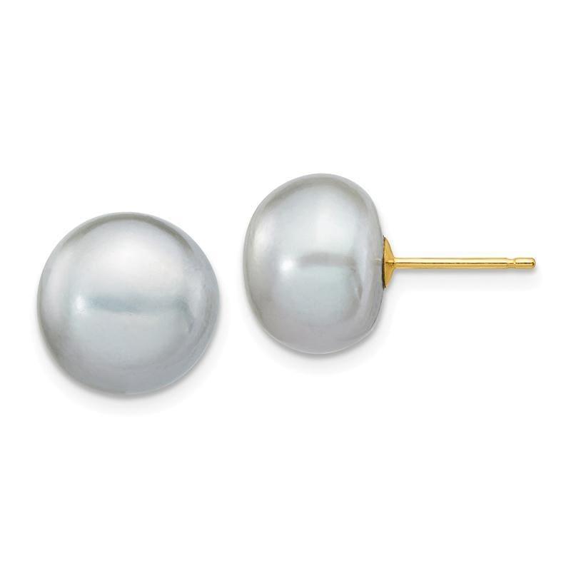 14k 10-11mm Grey Button Freshwater Cultured Pearl Stud Earrings - Seattle Gold Grillz