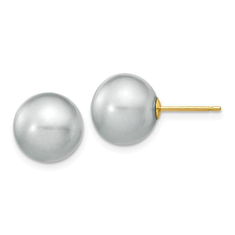 14k 10-11mm Grey Round Freshwater Cultured Pearl Stud Earrings - Seattle Gold Grillz