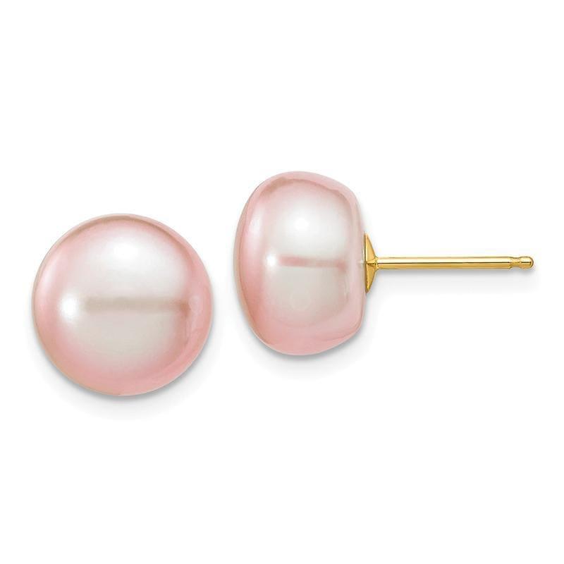 14k 10-11mm Purple Button Freshwater Cultured Pearl Stud Earrings - Seattle Gold Grillz