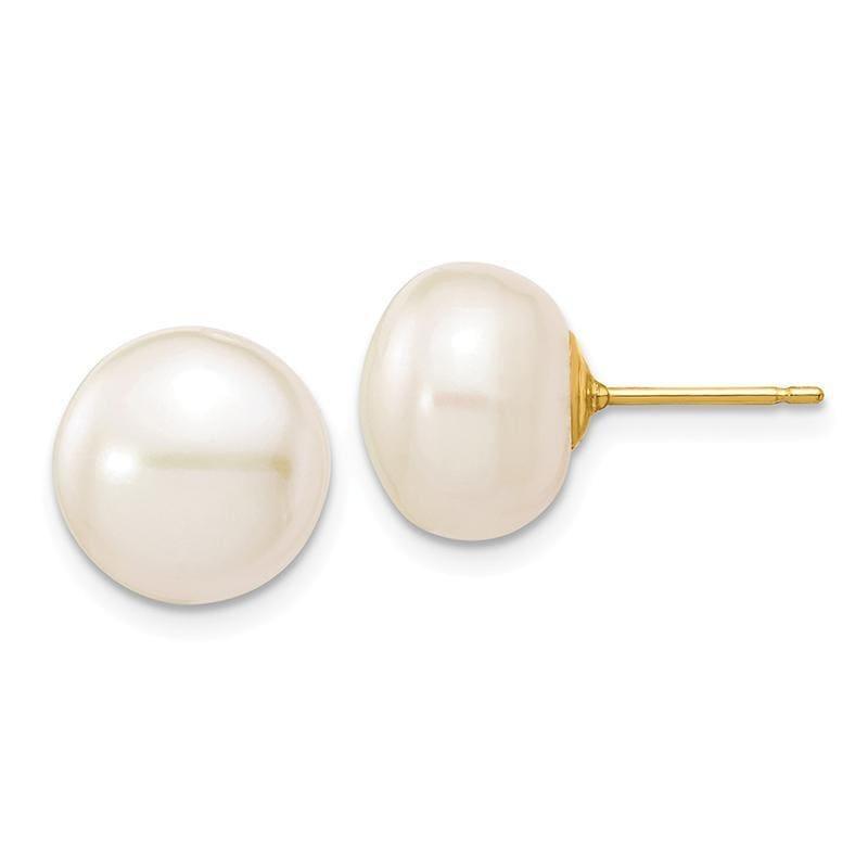 14k 10-11mm White Button Freshwater Cultured Pearl Stud Earrings - Seattle Gold Grillz