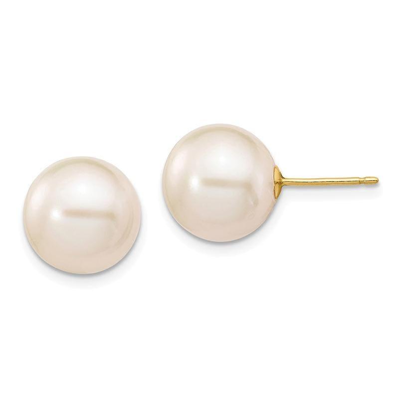 14k 10-11mm White Round Freshwater Cultured Pearl Stud Earrings - Seattle Gold Grillz