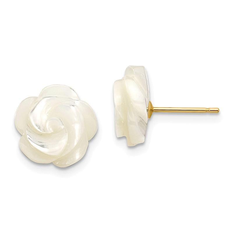 14k 10mm White Mother of Pearl Flower Post Stud Earrings - Seattle Gold Grillz