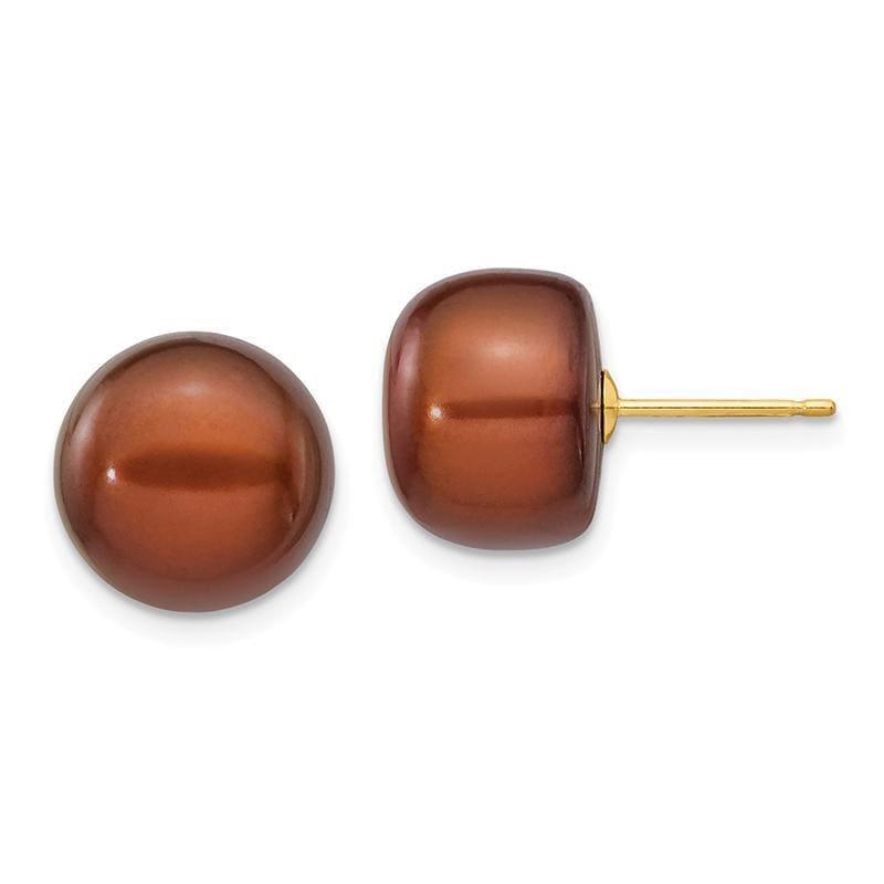 14k 11-12mm Coffee Button Freshwater Cultured Pearl Stud Earrings - Seattle Gold Grillz