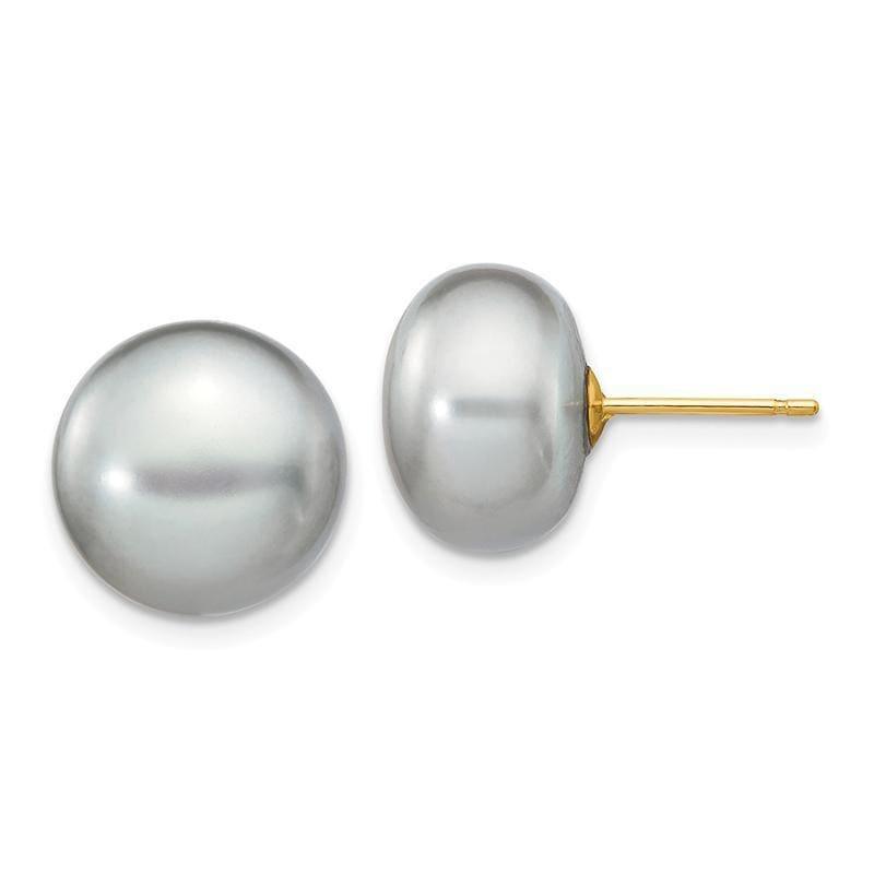 14k 11-12mm Grey Button Freshwater Cultured Pearl Stud Earrings - Seattle Gold Grillz
