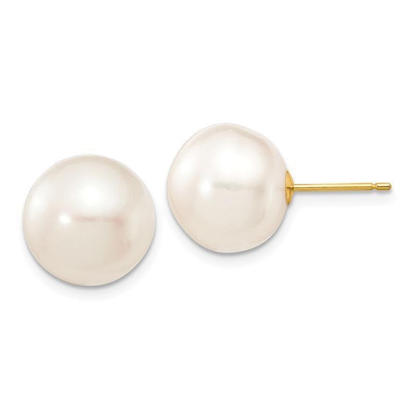14k 11-12mm White Button Freshwater Cultured Pearl Stud Earrings - Seattle Gold Grillz