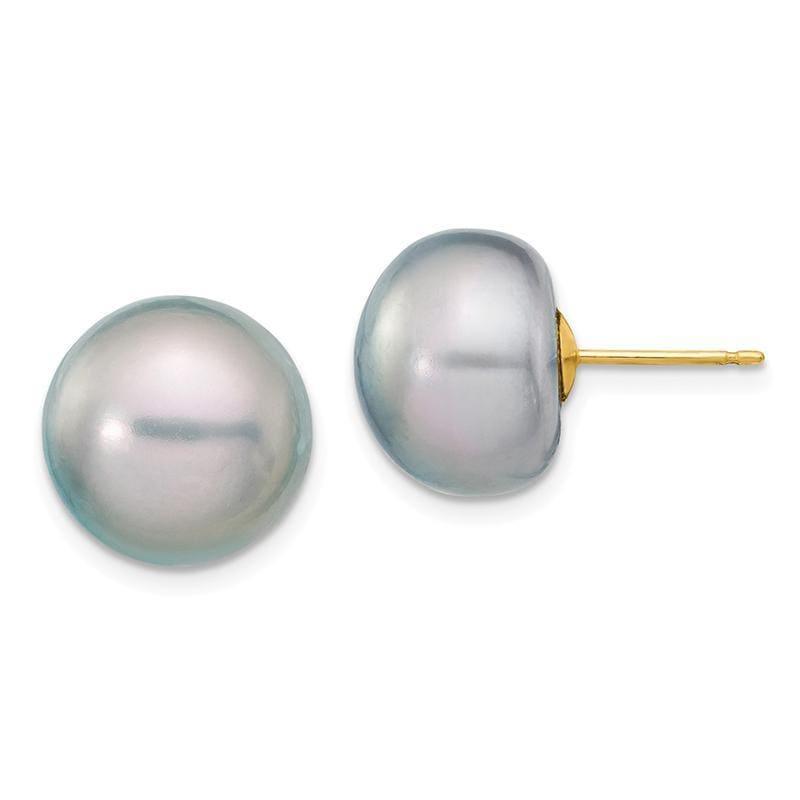 14k 12-13mm Grey Button Freshwater Cultured Pearl Stud Earrings - Seattle Gold Grillz