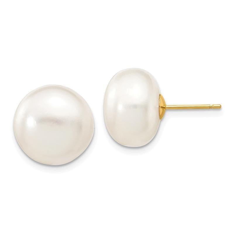 14k 12-13mm White Button Freshwater Cultured Pearl Stud Earrings - Seattle Gold Grillz
