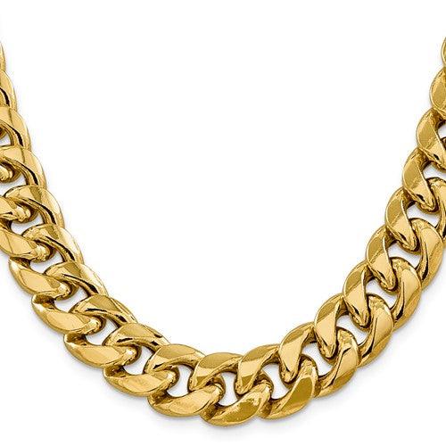 14k 15mm Semi-Solid Miami Cuban Link Chain - Seattle Gold Grillz