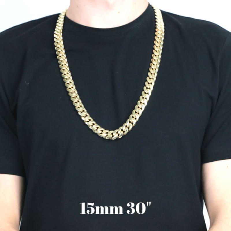 14k 15mm Solid Miami Cuban Link Chain - Seattle Gold Grillz