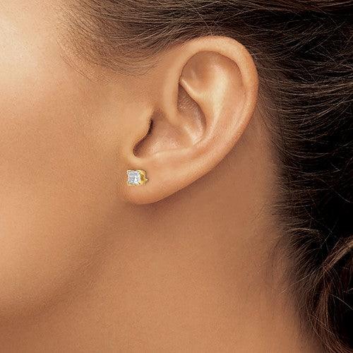 14k 1ct SI Princess-cut Diamond Stud Earrings - Seattle Gold Grillz