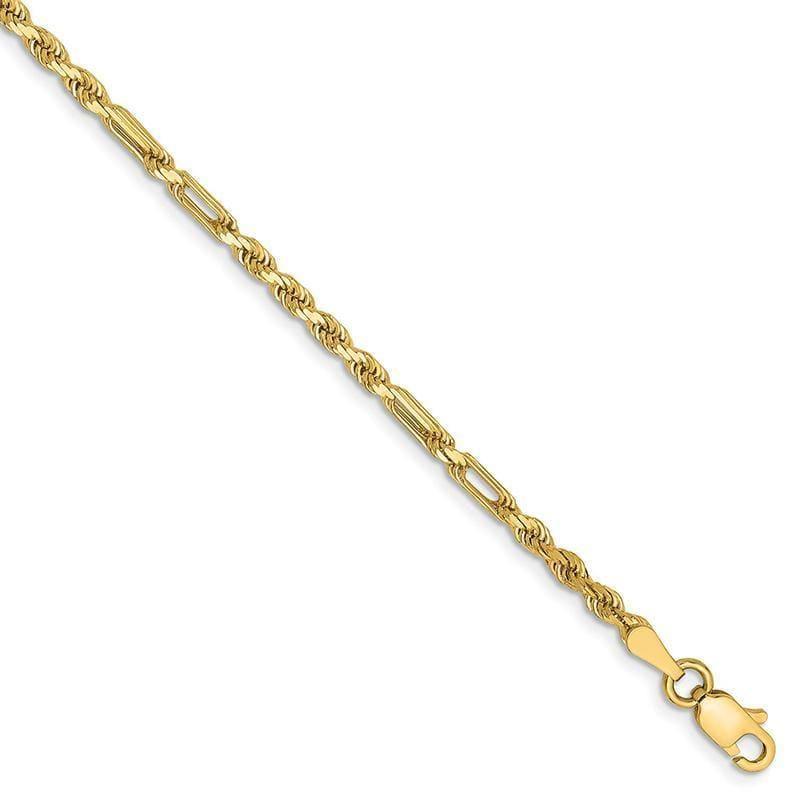 14K 7 inch  2.5mm Diamond-cut Milano Rope with Lobster Clasp Chain