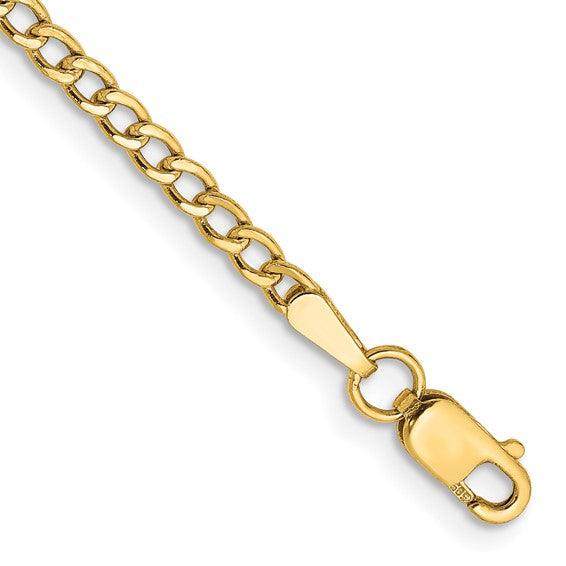 14k 2.5mm Semi-Solid Curb Link Bracelet - Seattle Gold Grillz