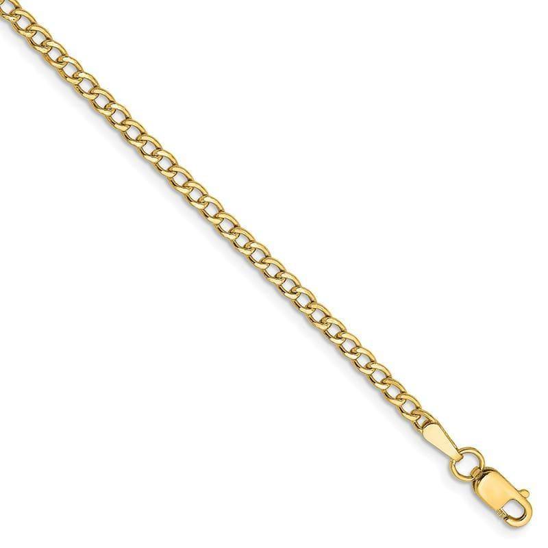 14k 2.5mm Semi-Solid Curb Link Bracelet - Seattle Gold Grillz