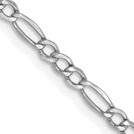 14k 2.5mm White Gold Semi-Solid Figaro Chain - Seattle Gold Grillz