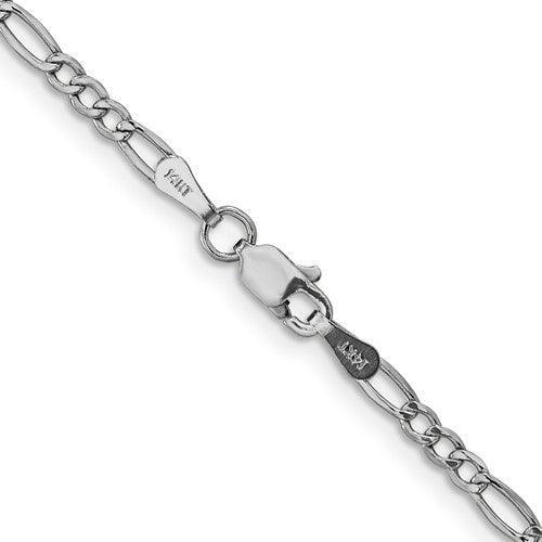 14k 2.5mm White Gold Semi-Solid Figaro Chain - Seattle Gold Grillz