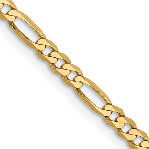 14k 2.75mm Flat Figaro Chain - Seattle Gold Grillz