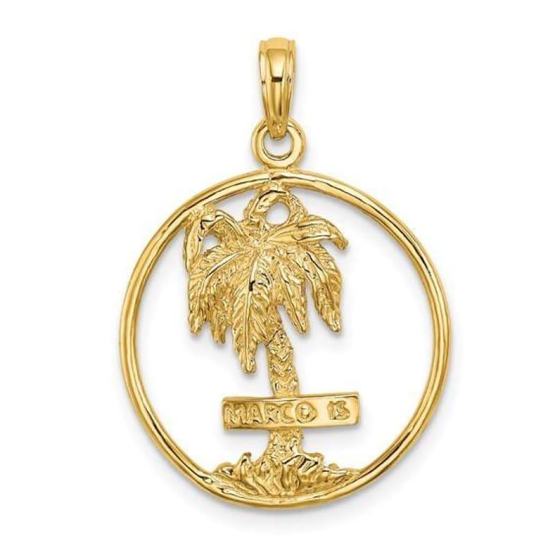 14K 2-D MARCO ISLAND Palm Tree In Round Frame Charm - Seattle Gold Grillz