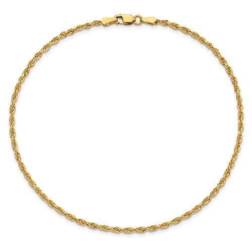 14k 2mm Diamond Cut Rope Chain Anklet - Seattle Gold Grillz