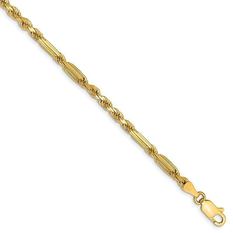 14K 7 inch  3mm Diamond-cut Milano Rope with Lobster Clasp Chain