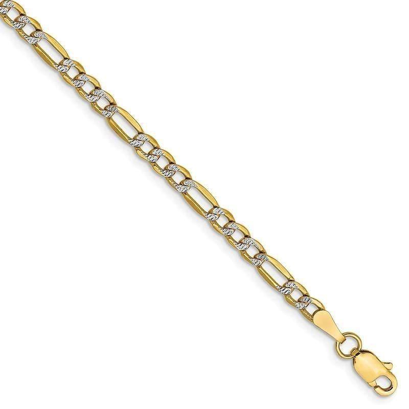 14k 3.2mm Semi-solid Pave Figaro Bracelet - Seattle Gold Grillz