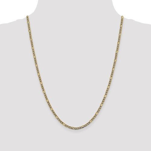 14k 3.2mm Semi-solid Pave Figaro Chain - Seattle Gold Grillz