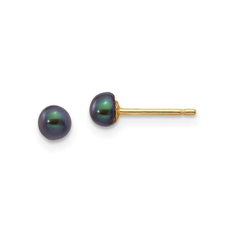 14k 3-4mm Black Button Freshwater Cultured Pearl Stud Earrings - Seattle Gold Grillz