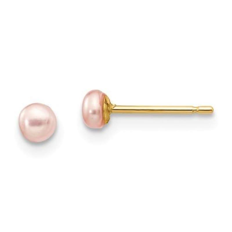 14k 3.4mm Pink Button Freshwater Cultured Pearl Stud Earrings - Seattle Gold Grillz