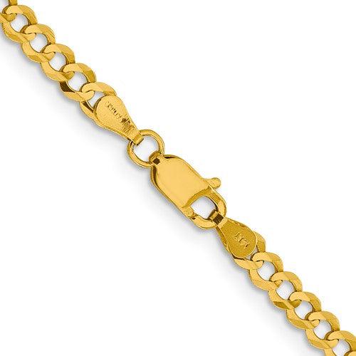 14k 3.7mm Solid Polished Light Flat Cuban Link Chain - Seattle Gold Grillz