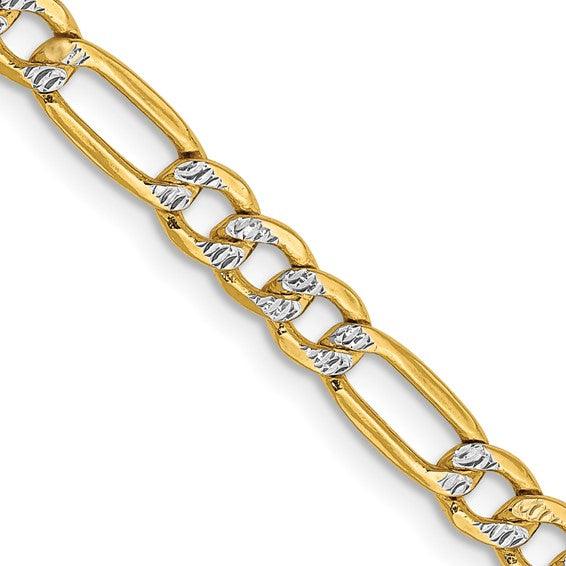 14k 3.9mm Semi-solid Pave Figaro Chain - Seattle Gold Grillz