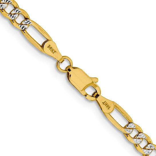 14k 3.9mm Semi-solid Pave Figaro Chain - Seattle Gold Grillz