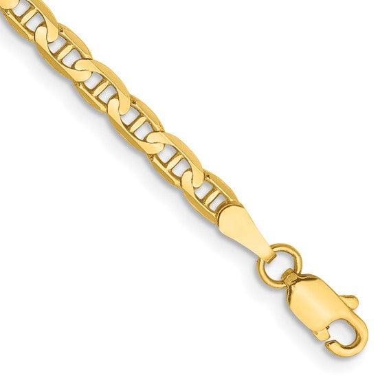 14k 3mm Concave Anchor Chain Anklet - Seattle Gold Grillz