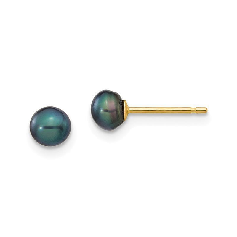 14k 4-5mm Black Button Freshwater Cultured Pearl Stud Earrings - Seattle Gold Grillz