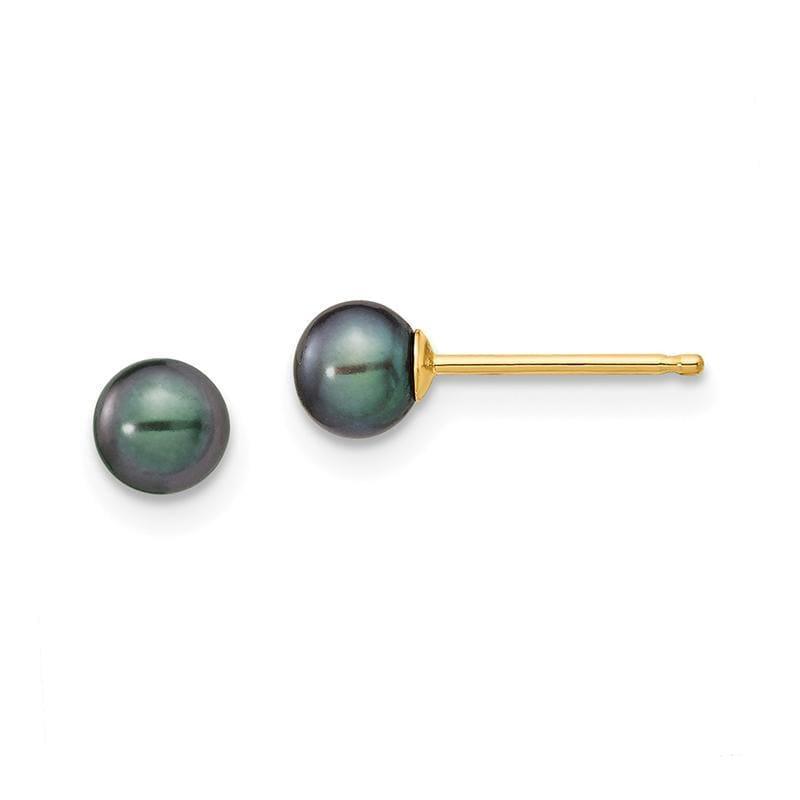 14k 4-5mm Black Round Freshwater Cultured Pearl Stud Earrings - Seattle Gold Grillz