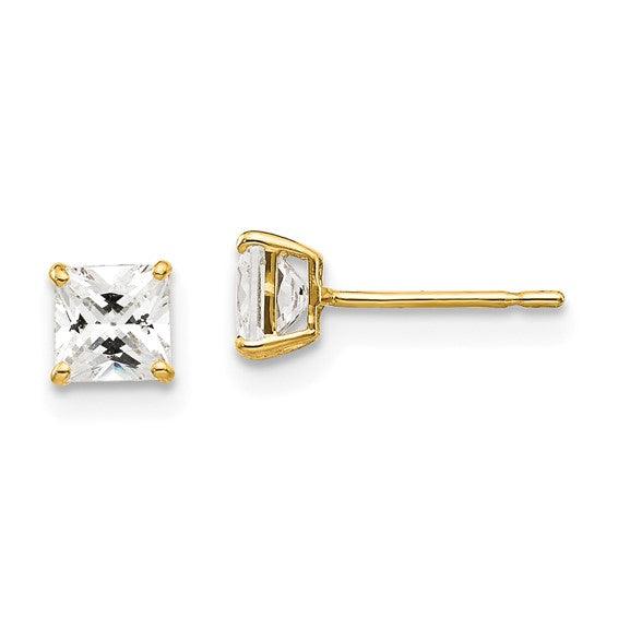 14k 4mm Square CZ Post Earrings - Seattle Gold Grillz