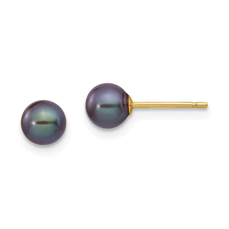 14k 5-6mm Black Round Freshwater Cultured Pearl Stud Earrings - Seattle Gold Grillz