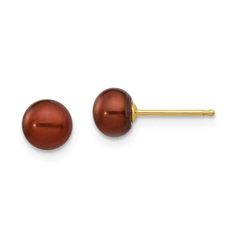 14k 5-6mm Coffee Button Freshwater Cultured Pearl Stud Earrings - Seattle Gold Grillz