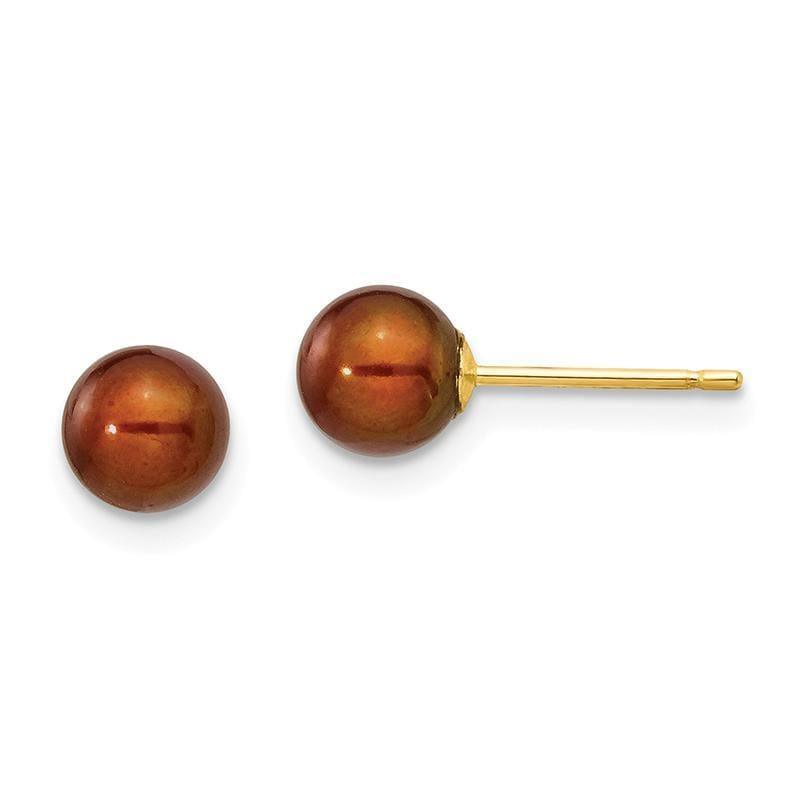 14k 5-6mm Coffee Round Freshwater Cultured Pearl Stud Earrings - Seattle Gold Grillz