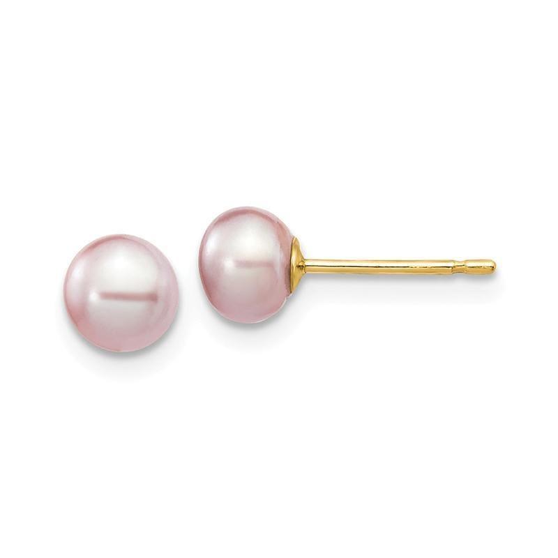 14k 5-6mm Purple Button Freshwater Cultured Pearl Stud Earrings - Seattle Gold Grillz