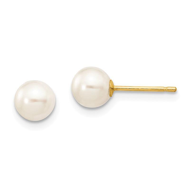 14k 5-6mm White Round FW Cultured Pearl Stud Earrings - Seattle Gold Grillz