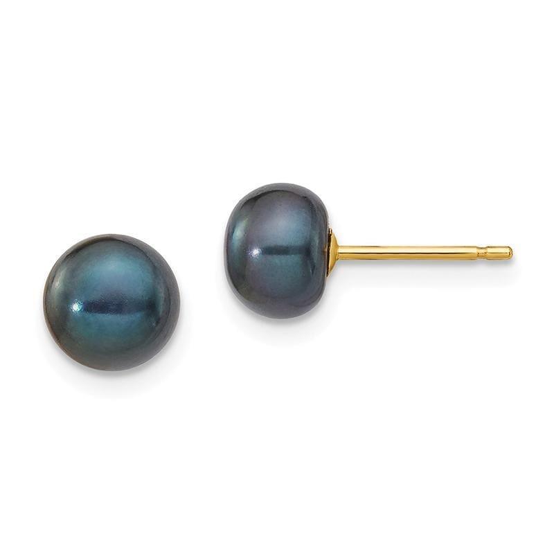 14k 6-7mm Black Button FW Cultured Pearl Stud Earrings - Seattle Gold Grillz