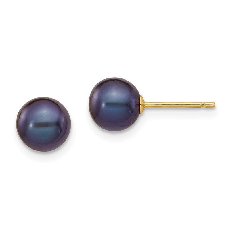 14k 6-7mm Black Round FW Cultured Pearl Stud Earrings - Seattle Gold Grillz