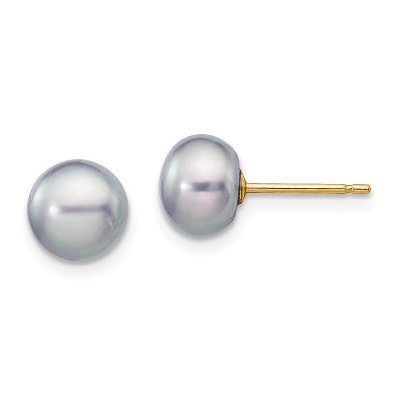 14k 6-7mm Grey Button FW Cultured Pearl Stud Earrings - Seattle Gold Grillz